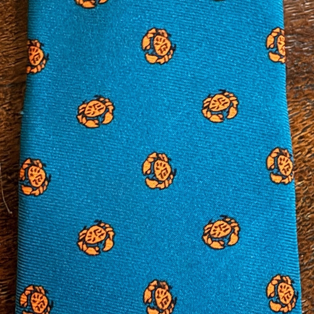 Vilebrequin Silk Blue 2” Tie Orange Crabs Made in Italy 50” Long - Picture 5 of 11